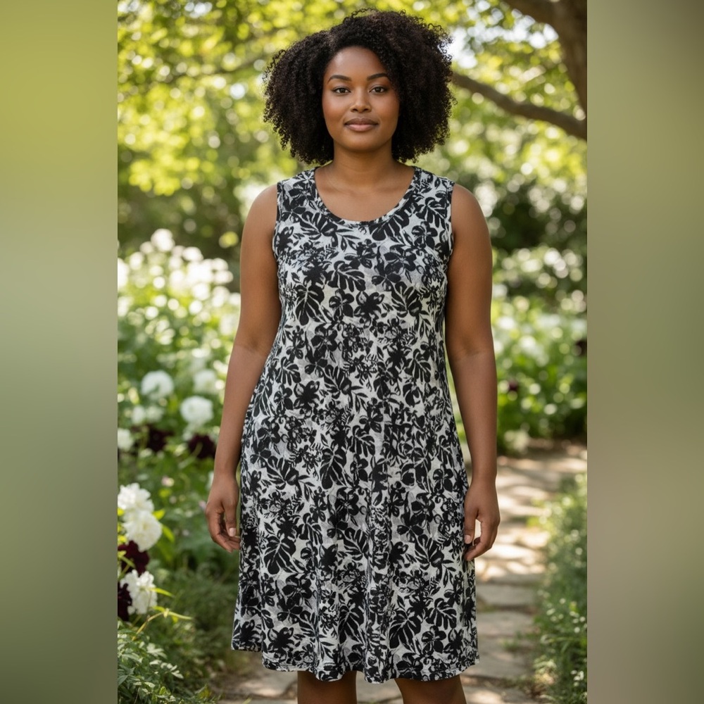 Briggs New York Black & White Floral Midi Sheath Dress